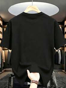 Manfinity Dauomo Camiseta casual de manga corta con cuello redondo y estampado de letras, talla estándar para hombre - Negro - Ver 2