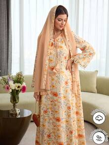 Al Najma Boat Neck Casual Vacation Long Sleeve Dress With Headscarf, Spring/Summer - Multicolor - View 6