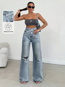 EURMUSE HIGH WAIST , WIDE LEG , LIGHT WASH , BLUE - Light Wash - View 1