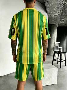 Manfinity Roghcode Men's Vintage Street Style No.10 Brazilian Flag & Text Graphic Round Neck T-Shirt Set - Multicolor - View 2