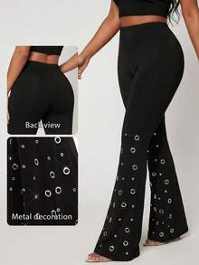 SHEIN SXY 大码女式喇叭裤 - 黑色 - 查看 10