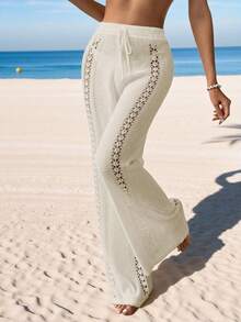 Swim Vcay 純色空心針織擴腳蓋褲 - 米色 - 查看 3