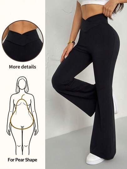 SHEIN PETITE Simple Solid Color High Waist Flared Pants, Comfortable Cotton Blend Casual Pants, Suitable For Petite Pear-Shaped Figures,Summer Clothes,Comfortable Elastic Waistband