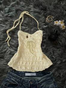 SHEIN PETITE Áo camisole nữ mới về, dây mảnh, hở lưng, ôm sát, gợi cảm. - Màu vàng - Xem 1