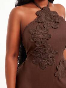 Radiana Plus Size Women's Chocolate Brown Summer Elegant Handmade Crochet Cotton Romper, Boho Shorts Jumpsuit For Music Festival, Beach Vacation - Brown - View 2
