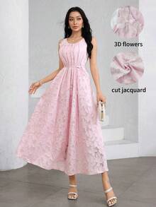 Modelyn Sleeveless Rhinestone Applique Cutout Pink Dress With Belt Elegant Dress For Women Picnic Dresses For Women Fleurora Spring And Summer Elegant Dress Tea Party Dress For Women Latest Dress - Pink - View 6