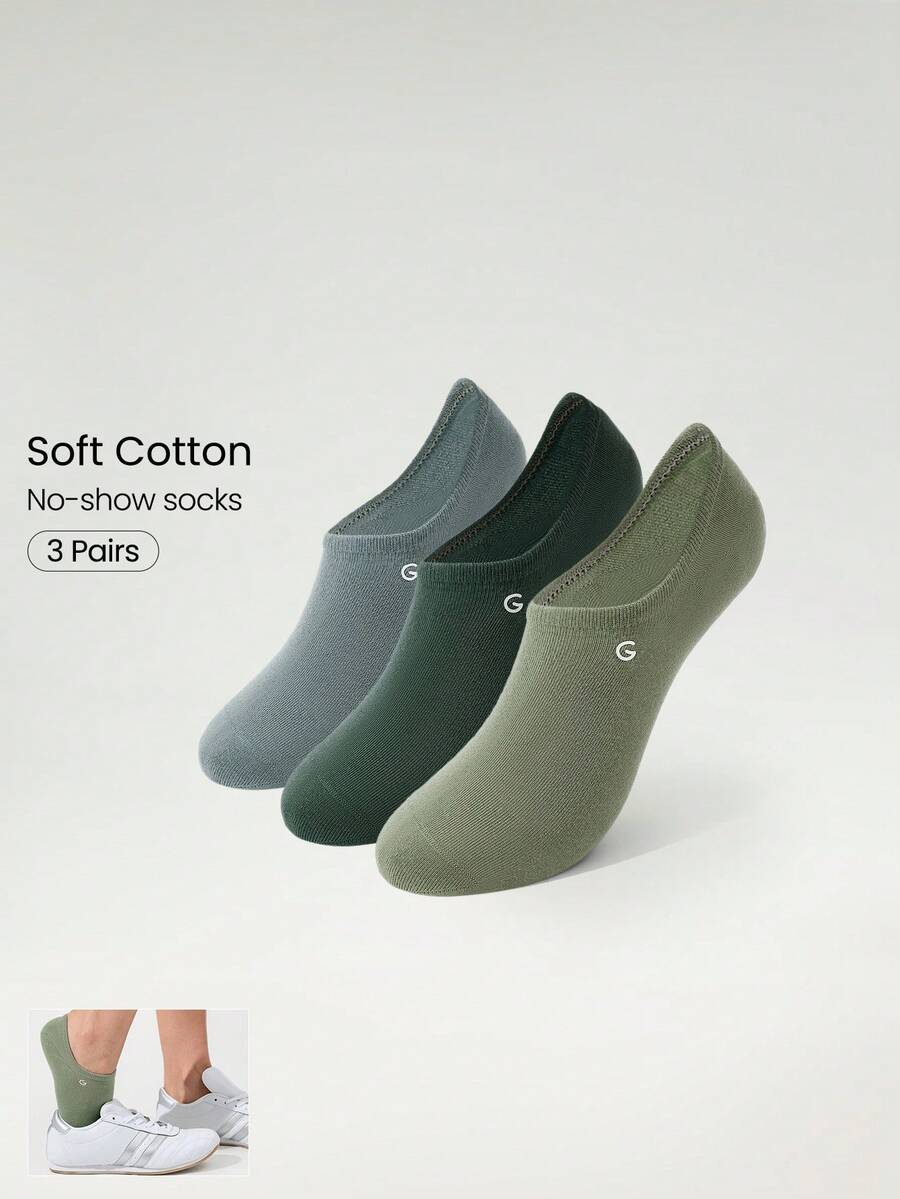 GLOWMODE 3 Pairs Invisible No-Show Socks Walk A Mile Soft Grip Daily Studio Workout Gym - Army Green - View 1