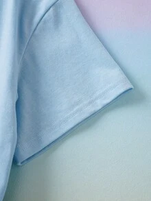 THE POWERPUFF GIRLS X SHEIN Áo thun ngắn tay dáng rộng in chữ hoạt hình dễ thương, thích hợp mặc đi nghỉ mát và đi làm, dành cho bé gái tuổi teen, mùa hè. - Màu xanh nhạt - Xem 5