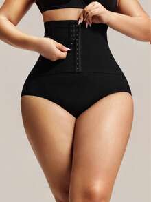 1pc Women Plus Size Seamless Double-Layer High Waist Tummy Control Butt Lifting Shorts - Black - View 4