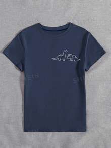 SHEIN LUNE Dinosaur Print Tee Graphic Tees Women Tops - Navy Blue - View 3