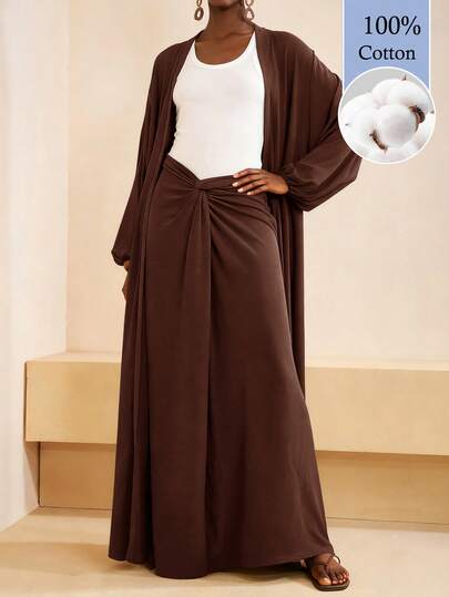 Zivah Bộ đồ hai mảnh gồm áo khoác cardigan vải lanh dáng rộng và chân váy maxi xoắn eo, phù hợp cho lễ hội âm nhạc mùa thu 2025 và lễ tốt nghiệp, thích hợp cho mặc hàng ngày, đi nghỉ mát, đi biển, tắm nắng và phong cách đường phố.