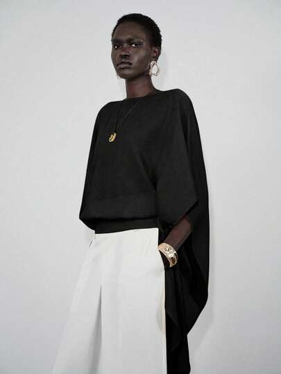 Lumivelle 女士纯色船领蝙蝠袖宽松短款上衣，春夏款