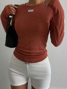Livesso Women's Solid Color Basic T-Shirt, Autumn - Burgundy - View 5
