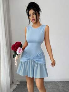 Elenzga Đầm mini không tay ôm sát, thanh lịch, dễ thương dành cho nữ nhân dịp Lễ Tình nhân. - Màu xanh lam - Xem 7