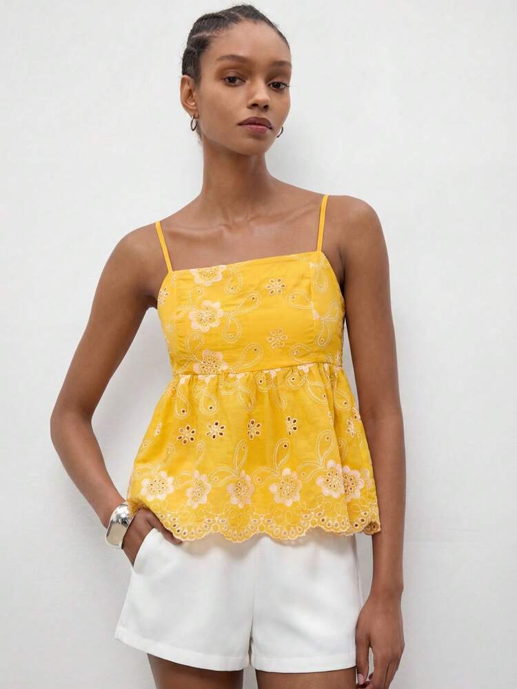 SHEIN Maija Women's Vacation Casual Hollow Floral Embroidery Camisole, Summer Tops, Summer Clothes, Summer Outfits , Summer Outfits For Women , Spring Outfit , Spring Tops , Party Top, Beach Outfit For Women, Beach Outfit, Elegant Women's Blouses, Casual Blouses For Women , Vacation , Summer Holiday Outfits , Country Style For Women, Country Concert Outfit