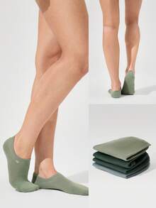 GLOWMODE 3 Pairs Invisible No-Show Socks Walk A Mile Soft Grip Daily Studio Workout Gym - Army Green - View 8