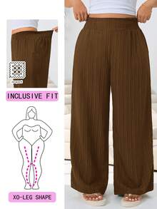 Solflare Chocolate Brown Sommar Curve Smart Casual Plus Size Pants,Loose Textured Woven Loungewear,Waistband Adjustable Inclusive Fit Pants For Multi-Occasion - Chocolate Brown - View 1