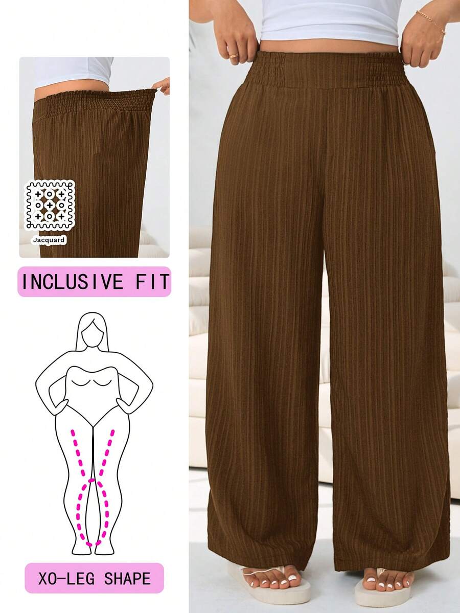 Solflare Chocolate Brown Sommar Curve Smart Casual Plus Size Pants,Loose Textured Woven Loungewear,Waistband Adjustable Inclusive Fit Pants For Multi-Occasion - Chocolate Brown - View 1