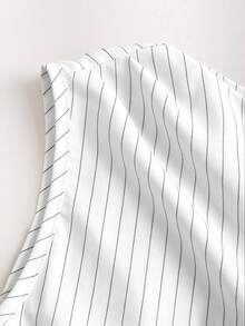 Sweetra Spring/Summer Striped Asymmetrical Shoulder Tie-Waist Elegant Slim Fit Blouse For Women, Gray - White - View 5