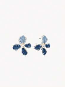 Opalesca Flower Denim Blue Earrings,Premium/Elegant/Classy/Dailywear/Minimalist,Pearl/Crystal,Summer/Beach/Prom/Party/Holiday/Vacation,Engagement/Wedding/Promise,Bride,Heart/Floral,Fairycore/Mermaid Core - Silver - View 7