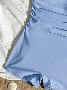 SHEIN Áo tắm liền thân màu đen dành cho thiếu nữ, kiểu dáng tối giản, ôm sát. - Màu xanh nhạt - Xem 4