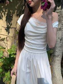 INAWLY Đầm ren trắng, kiểu Pháp thanh lịch, tôn dáng, đầm hè cao cấp dành cho nữ. - trắng - Xem 6