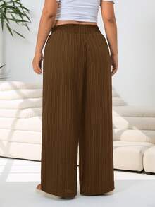 Solflare Chocolate Brown Sommar Curve Smart Casual Plus Size Pants,Loose Textured Woven Loungewear,Waistband Adjustable Inclusive Fit Pants For Multi-Occasion - Chocolate Brown - View 2