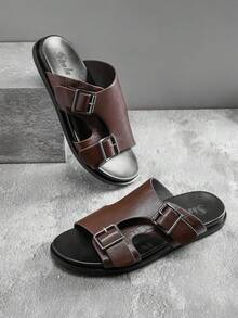 SHUZIA Sandalias de hombre casuales y cómodas con una sola tira y hebillas ajustables - Marrón Chocolate - Ver 1
