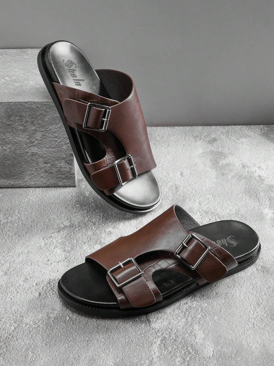 SHUZIA Sandalias de hombre casuales y cómodas con una sola tira y hebillas ajustables - Marrón Chocolate - Ver 1