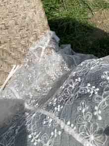 Đầm dài nữ kiểu dáng thanh lịch, dây mảnh, ren, xếp lớp, thắt nơ. - trắng - Xem 3
