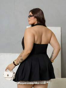 Bibi Tomais Falda plisada de malla bordada talla grande - Negro - Ver 2