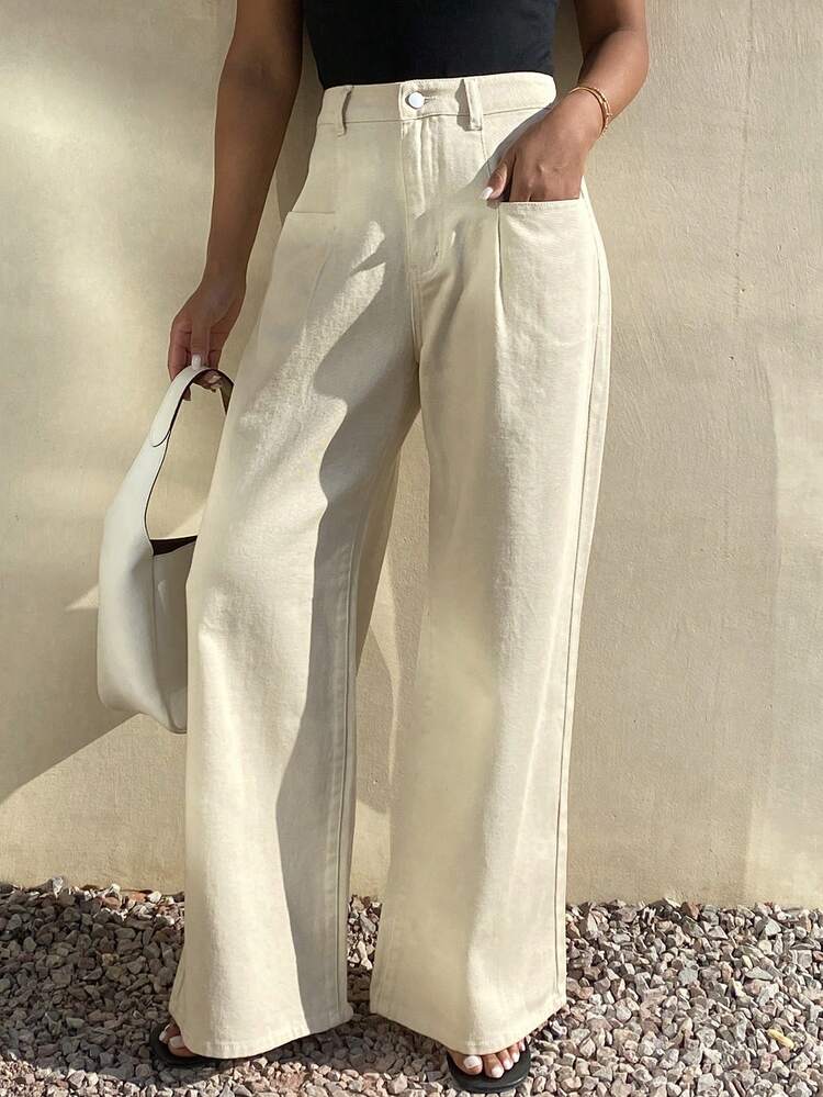 Women's Casual Loose Fit Wide Leg Jeans, Suitable For Spring And Summer