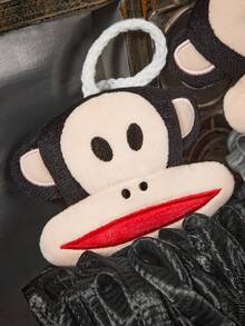 Paul Frank X SHEIN 1个可爱猴子造型沐浴球，精美刺绣，超柔软泡沫网，带挂绳，黑色沐浴球 - 大嘴猴 - 查看 4