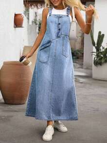 EMERY ROSE Plus Size New Loose Distressed Denim Dress - Medium Wash - View 5