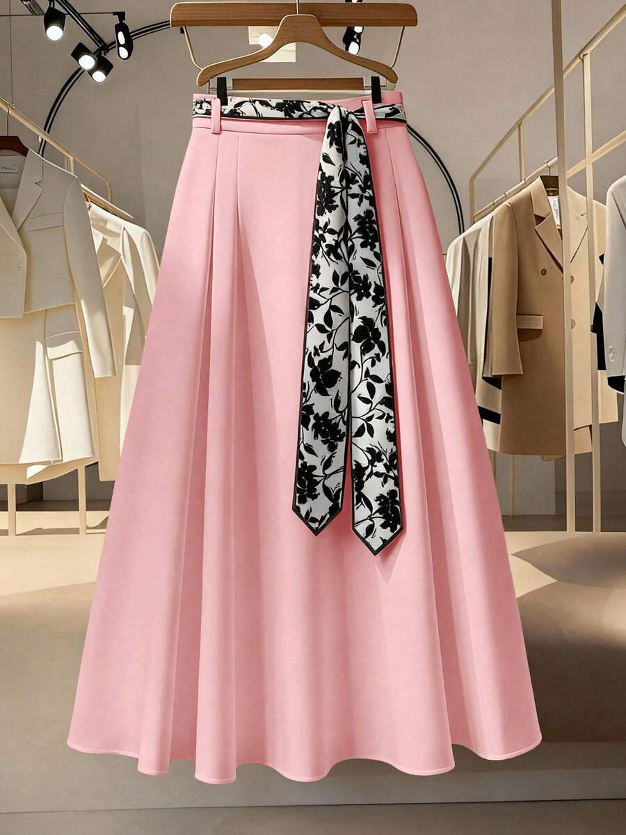 GlowEve CURVE Falda plisada con cintura elástica y estampado floral, elegante para el uso diario - Rosa vieja - Ver 1