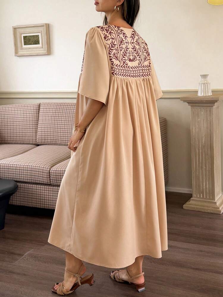 Elegant Maternity Dress With Tie-Up Ruffle Sleeves, Long Length, Spring/Summer