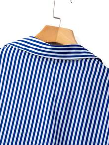 GlowEve CURVE Plus Size Striped Turndown Collar Short Sleeve Shirt & Pleated Loose Wide Leg Shorts 2 Pieces Set, Casual Everyday Outfit - Multicolor - View 4