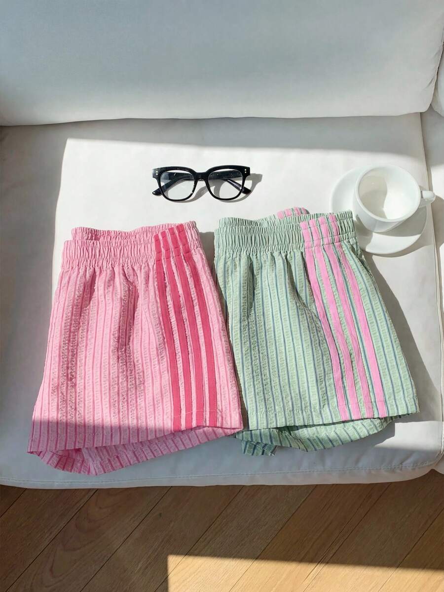 Comfortcana 2条装女士夏季撞色抽绳短裤，适合日常通勤、约会、派对、秋冬夏三季、圣诞节、新年、感恩节、婚礼、海滩、毕业典礼、时尚、优雅、休闲、外出、约会、预订、通勤、闪亮、情人节、优雅、度假、休闲、Y2K、外出、毕业典礼 - 彩色 - 查看 1