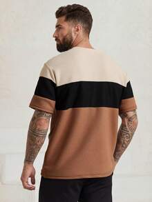 Manfinity Homme Plus Size Men Color Block Round Neck Short Sleeve Casual Top Tee - Multicolor - View 2