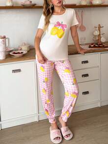 SweetSlumber Bộ đồ ngủ nữ Sweet Ins Style kẻ caro và họa tiết trái cây - Nhiều màu - Xem 6