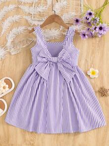 Emery Rose Kids Emery Rose Kids 少女编织条纹休闲度假蝴蝶结吊带连衣裙 - 淡紫色 - 查看 2