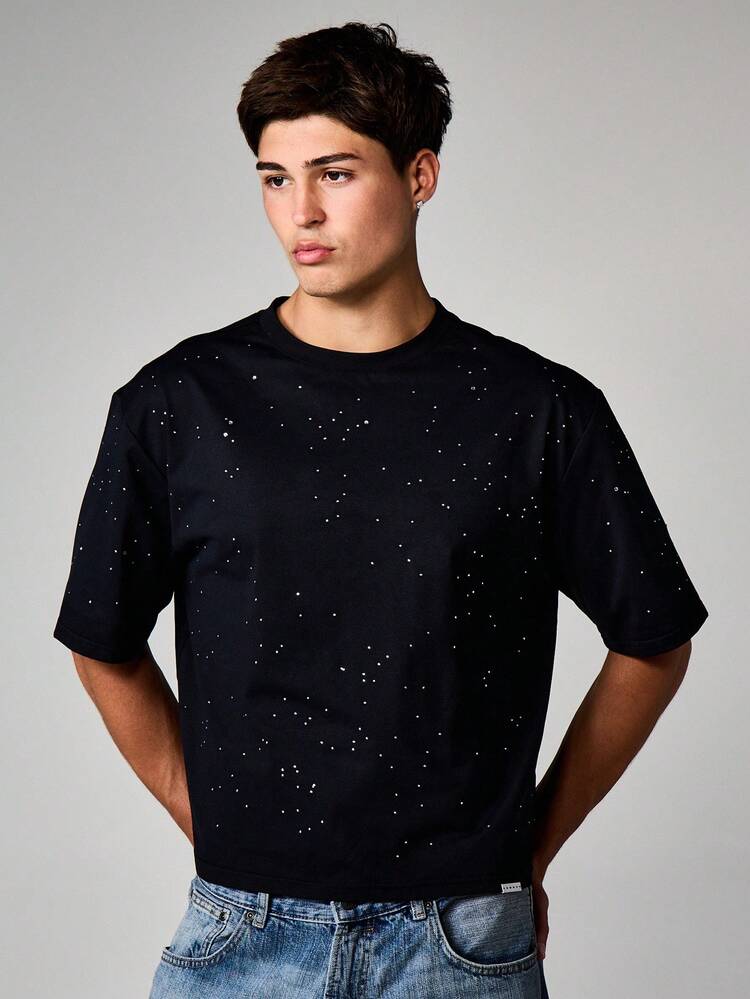 SUMWON Oversized Black Tee With Sparkle Dots