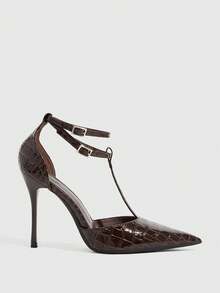 CUCCOO SZL 女士休闲时尚简约踝带尖头高跟鞋，夏季 - 19-62深棕色 - 查看 2