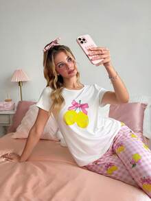 SweetSlumber Bộ đồ ngủ nữ Sweet Ins Style kẻ caro và họa tiết trái cây - Nhiều màu - Xem 5