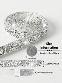 1 Meter Dekorations-Klebeband mit Harz, Strass und Perlen, Schmuckband mit gemischter Größe und Form von Steinen, für Bekleidungsdekoration & DIY Schmuckherstellung, mit starker selbstklebender Wirkung, Festdekoration - Silber - Übersicht 6