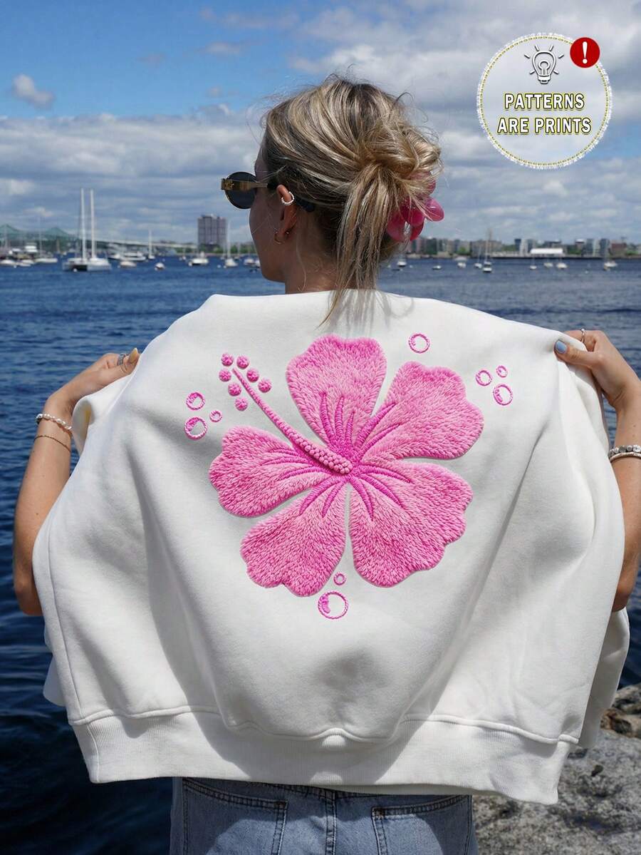 SHEIN EZwear 女士休闲简约印花圆领宽松轻薄夏季卫衣，适合度假、夏季、日常通勤、约会、派对、圣诞节、新年、感恩节、婚礼、海滩、毕业典礼、时尚、优雅、休闲、外出、约会、预订、通勤、闪亮、情人节、优雅、度假、休闲、Y2K、外出、毕业典礼等场合。 - 白色 - 查看 1