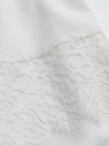 SHEIN Franclia 法式浪漫优雅白色蕾丝拼接女士夏季套装裤 - 白色 - 查看 6