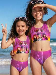 SHEIN Young Girl Letter & Cartoon Print Tankini Swimsuit Set, Suitable For Summer - Multicolor - View 8