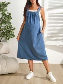 Đầm denim không co giãn dành cho bà bầu - Rửa trung bình - Xem 4