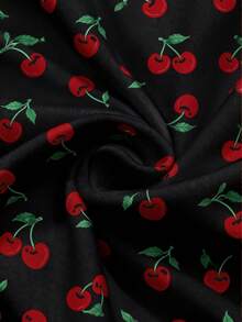 Soleia Women's Cherry Print Black And Red Bandeau Top & High Waisted Shorts 2 Pieces Set,Cute Summer Beach Holiday Vacation Outfit Two Piece Swimsuit Set - Black - View 5